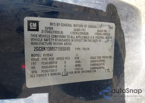 2007 Chevrolet Silverado 1500 Lt2 from USA, damaged, VIN 2GCEK13M571509245